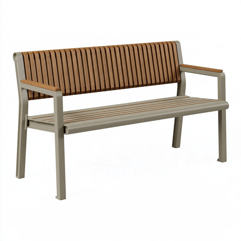 Gartenbank 150 x 65 x 85 cm aus Metall und Holz in Taupe Braun mit Armlehnen