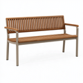 Gartenbank 120 cm Holz Metall Braun Beige mit Armlehnen