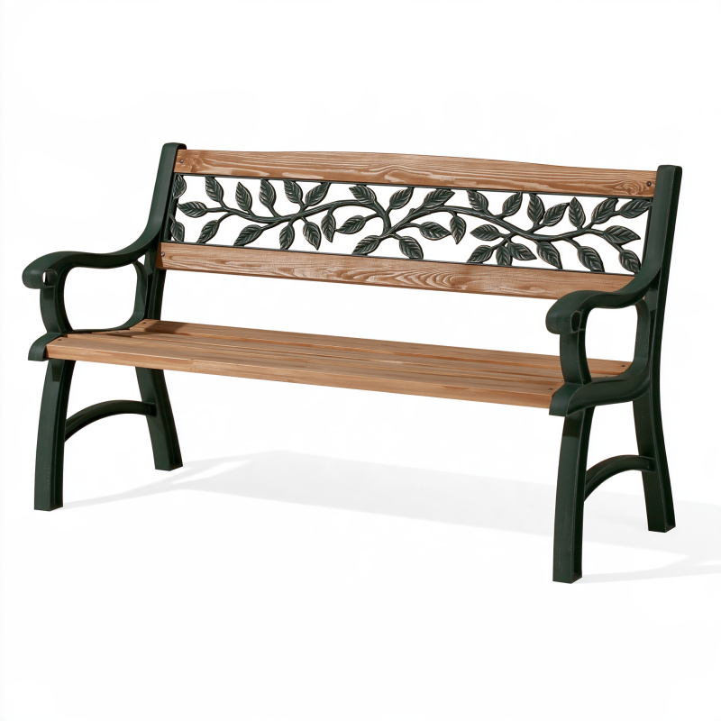 Gartenbank 125 x 53 x 78 cm Holz Metall Braun Dunkelgrün mit Armlehnen Blattdekor