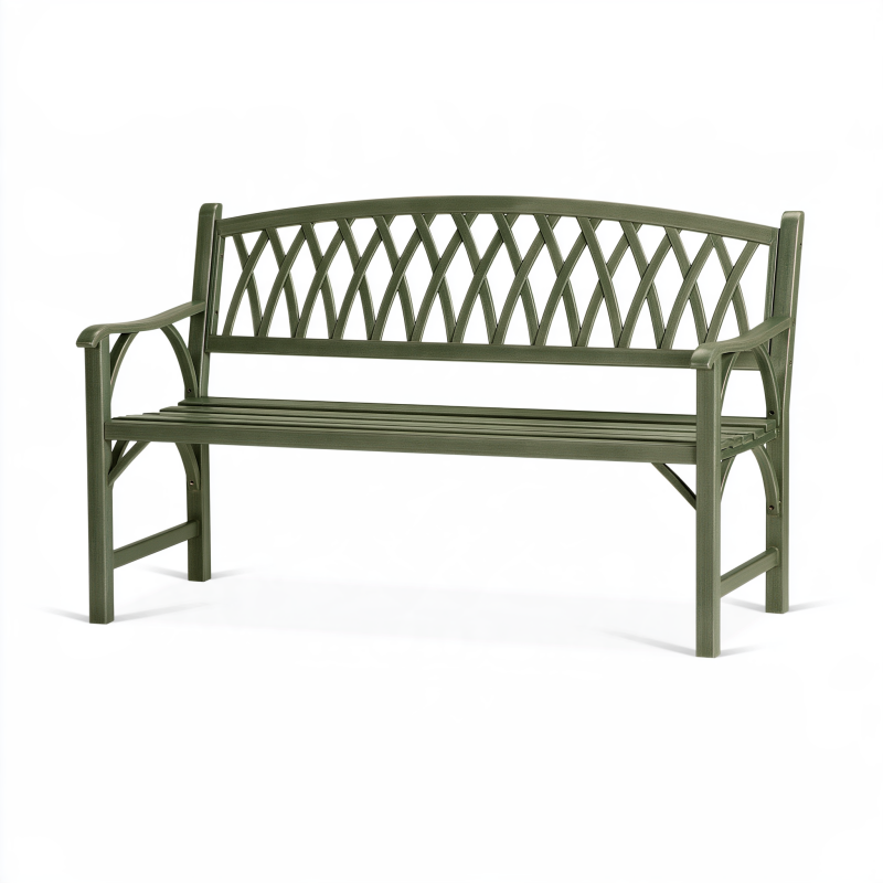 Gartenbank 122 cm aus Metall in Olivgrün mit Rautenrückenlehne
