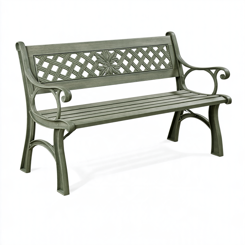 Gartenbank 125 x 60 x 88 cm Aluminium Grün mit floralem Gittermuster