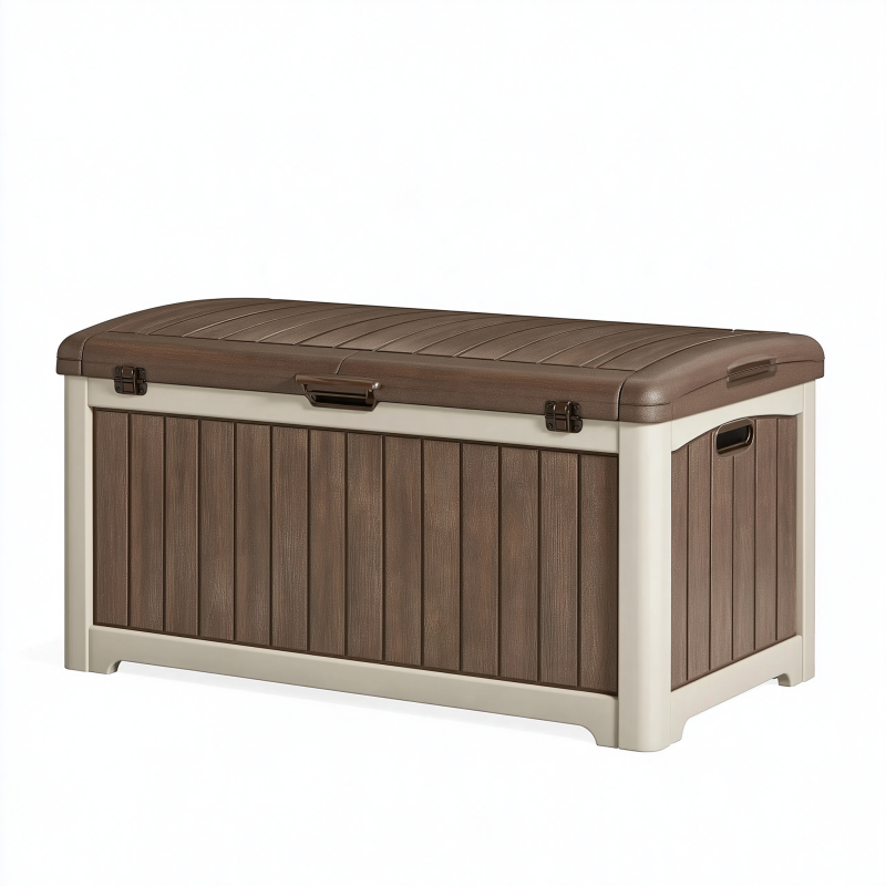 Aufbewahrungsbank 120 x 55 x 60 cm Kunststoff Braun Creme mit Sitzfläche