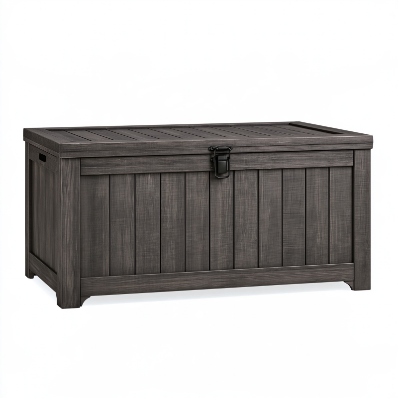 Aufbewahrungsbox 120 x 55 x 60 cm aus Kunststoff in Anthrazit mit Holzoptik für Innenbereich und Außenbereich