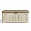 Aufbewahrungstruhe 120 x 52 x 60 cm aus Kunststoff Beige Braun in Holzoptik für Garten