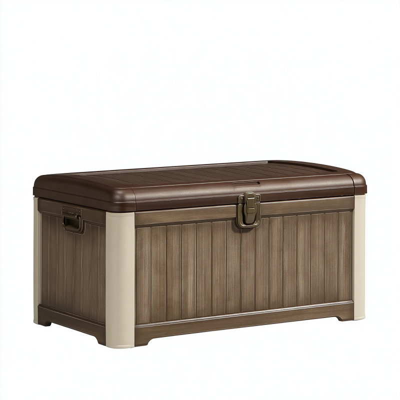 Aufbewahrungsbox 120 cm Kunststoff Braun Beige mit Klappdeckel für Garten und Haushalt