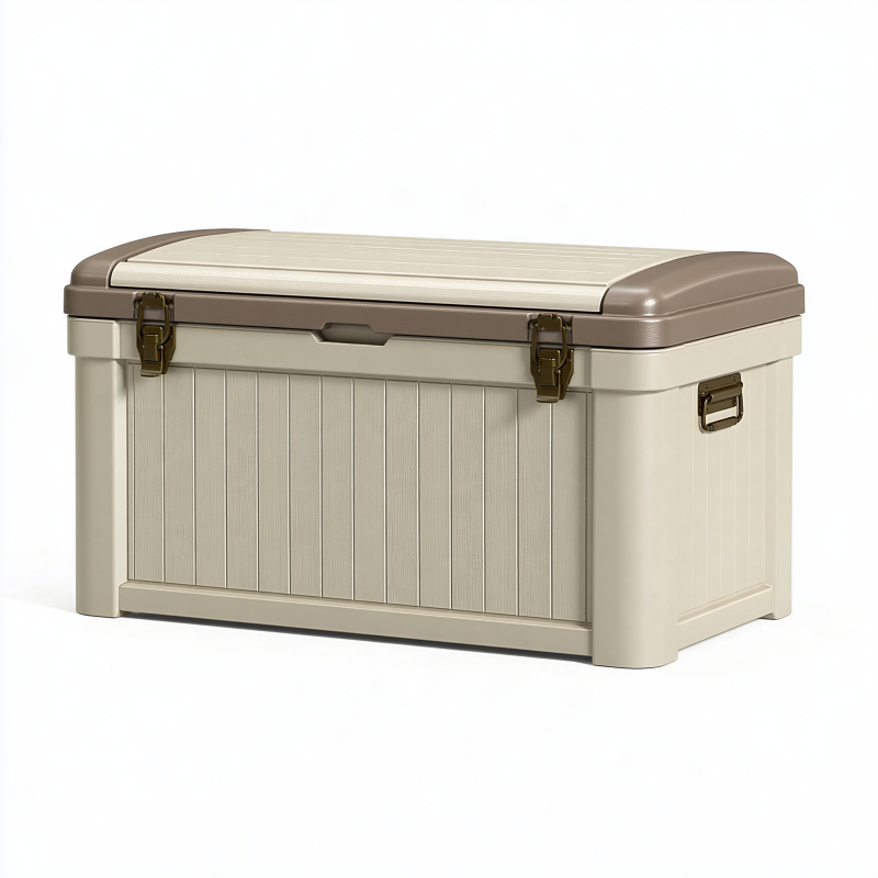Aufbewahrungsbox 120 x 56 x 62 cm Kunststoff Beige Taupe mit Klappdeckel