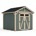 Gartengerätehaus 240 x 180 x 220 cm aus Holz Grün Beige mit Doppeltür und Satteldach