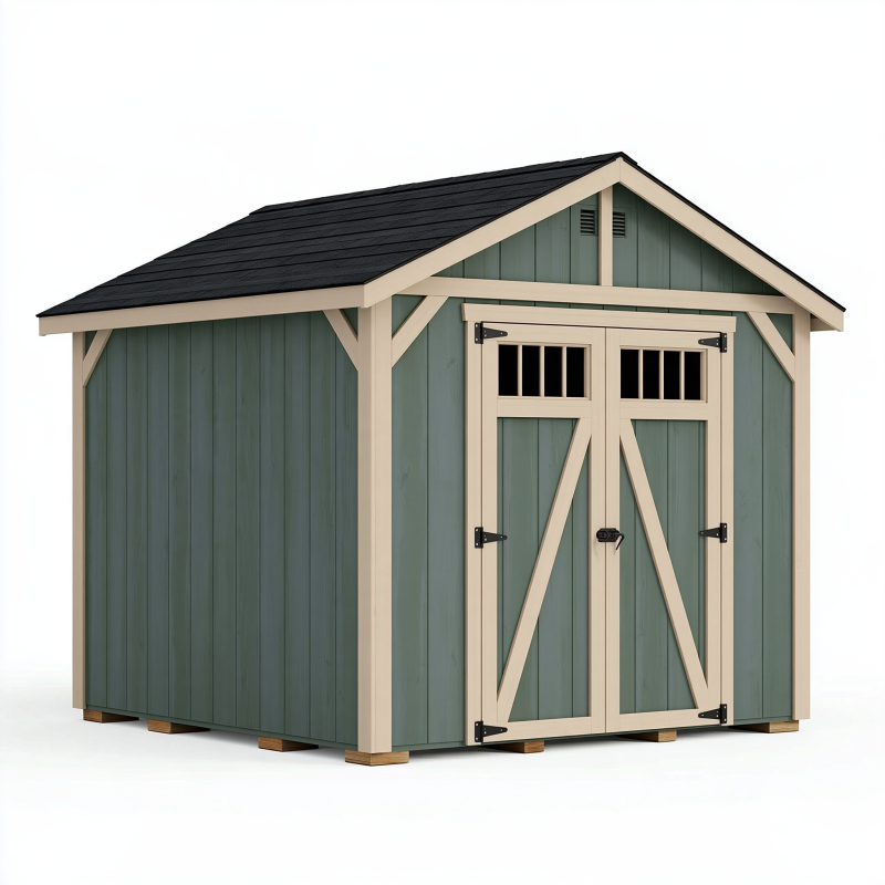 Gartengerätehaus 240 x 180 x 220 cm aus Holz Grün Beige mit Doppeltür und Satteldach