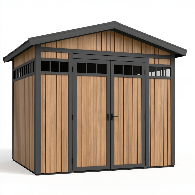 Gartenhaus 200 x 120 x 200 cm in Holzoptik mit Metallrahmen und Doppeltür