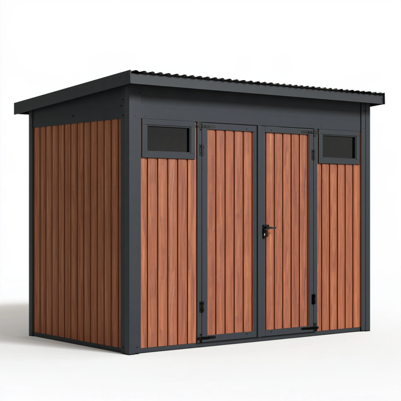 Gartengerätehaus 200 x 120 x 200 cm Holz Metall Braun Anthrazit Modern mit Doppeltür