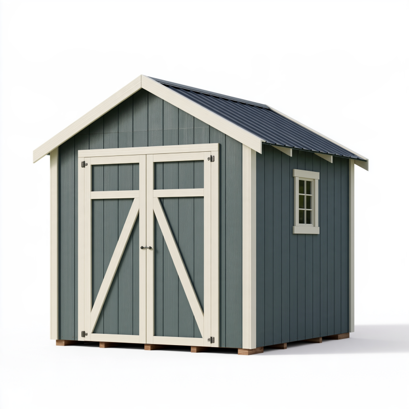 Gartenhaus 240 x 180 x 230 cm Holz Grau Creme mit Doppeltür und Fenster