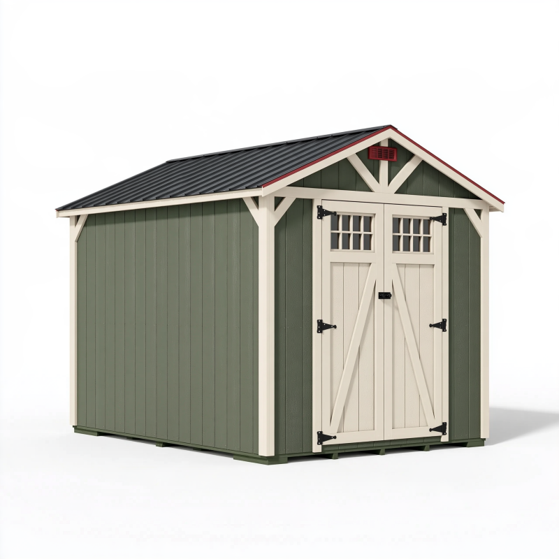 Gartenhaus 240 x 180 x 220 cm Holz Grün Creme mit Doppeltür und Metalldach