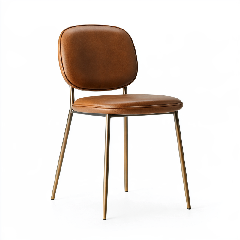 Esszimmerstuhl 48 x 55 x 82 cm aus Kunstleder in Cognacbraun mit Metallgestell im Retro-Stil