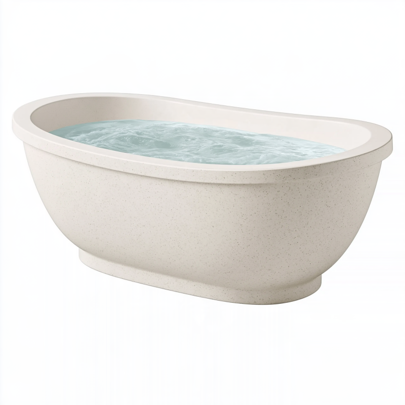 Freistehende Badewanne 170 x 75 x 58 cm in Creme aus Mineralguss mit ovaler Form