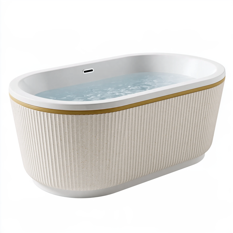 Freistehende Badewanne 170 x 75 cm Acryl Weiß Gold geriffelt