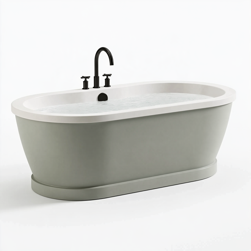 Freistehende Badewanne 180 x 80 x 60 cm aus Acryl Grau Weiß oval