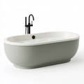 Freistehende Badewanne 170 x 75 x 58 cm Acryl Grau Weiß Oval mit Überlauf