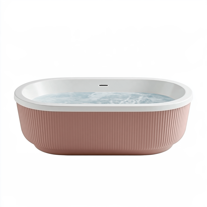 Freistehende Badewanne 180 x 85 x 58 cm aus Acryl Rosa Weiß mit geriffelter Oberfläche